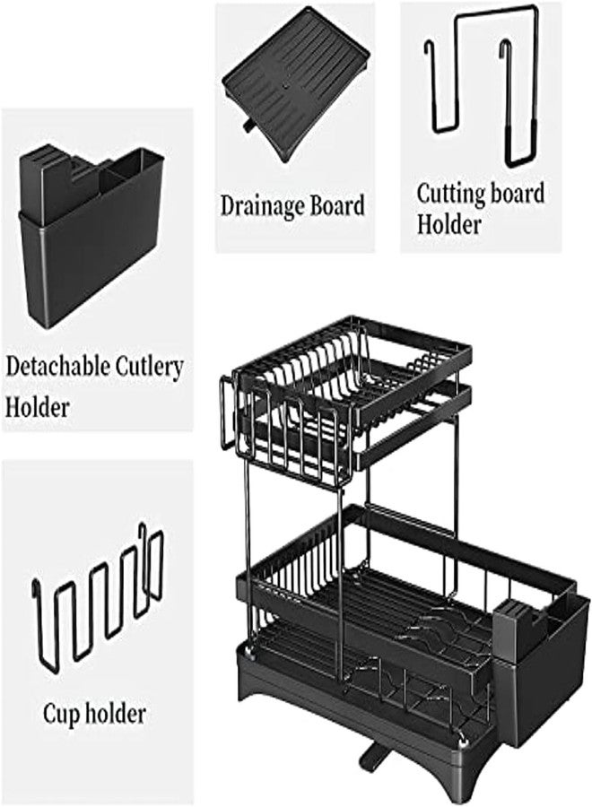 NYTRYD Dish Drying Rack, Dish Drain Rack, Dish Storage, Rust-Proof Kitchen Dish Drying with Drain Board Cutlery and Cup Rack to Save Space, Suitable for Kitchen countertops. - Image 4