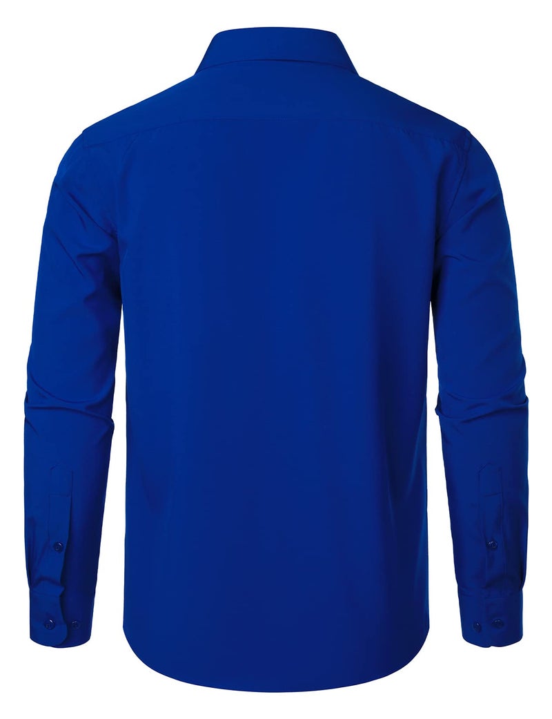 ZEROYAA Men's Regular Fit Dress Shirt Solid Wrinkle-Free Long Sleeve Casual Business Button Up Shirts with Pocket ZSSCL05-Royal Blue Large - Image 3
