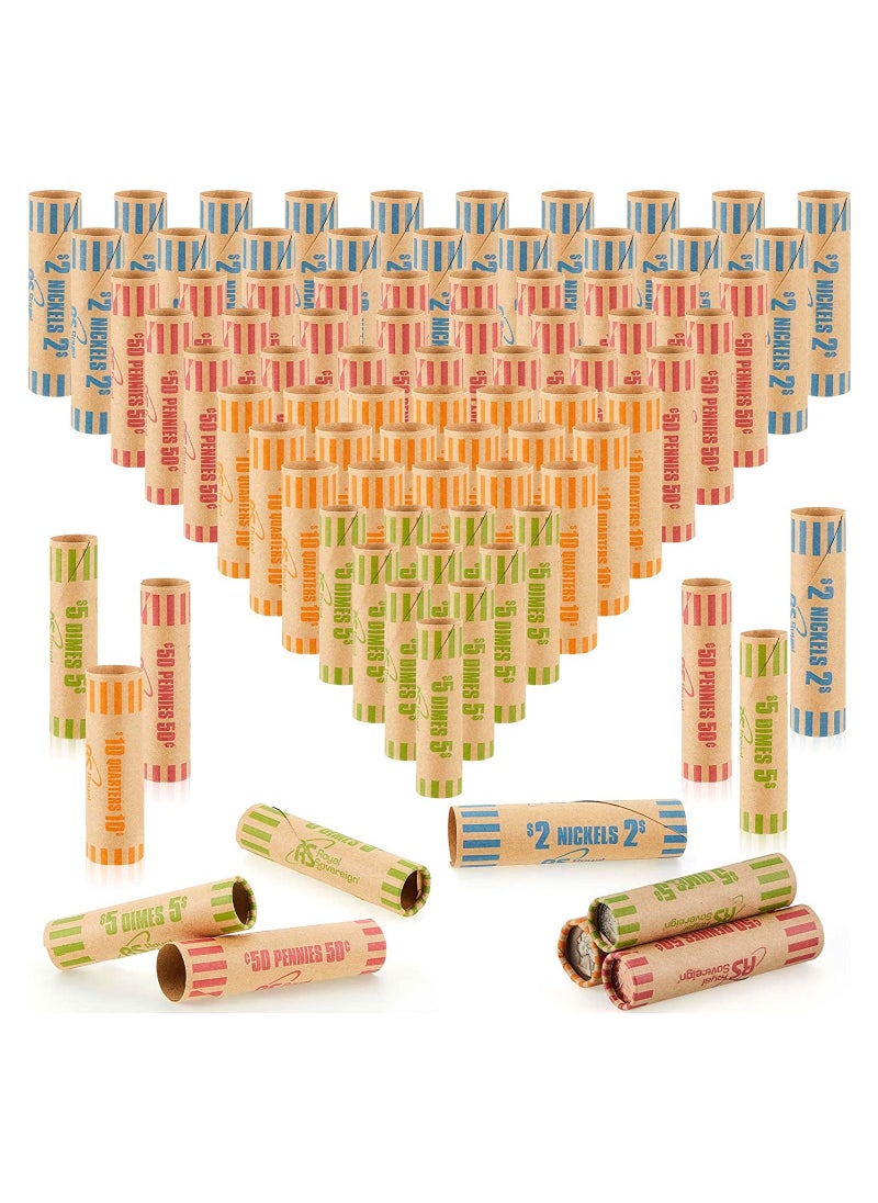 KASTWAVE - Coin Wrappers Rolls, Coin Rollers Durable Preformed Paper Tubes, Assorted Sizes Quarters, Nickels, Dimes and Penny, Coin Wrappers Quarters for Bank and Office (100 Pcs) - Image 1