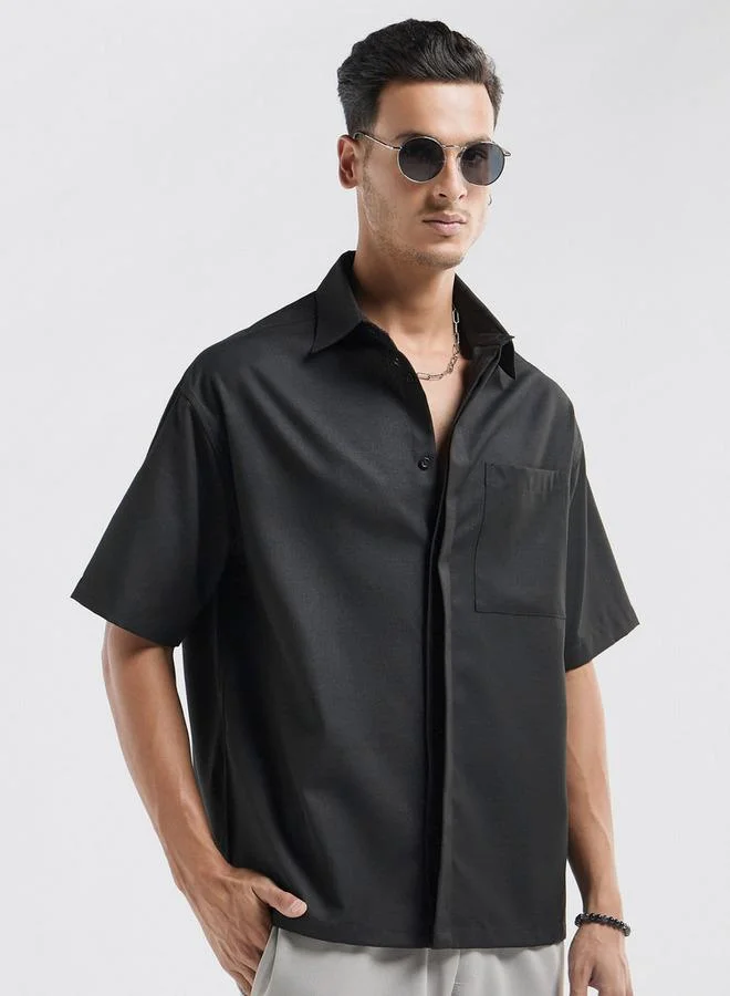 Splash FAV Regular Fit Solid Shirt with Collar and Short Sleeves
