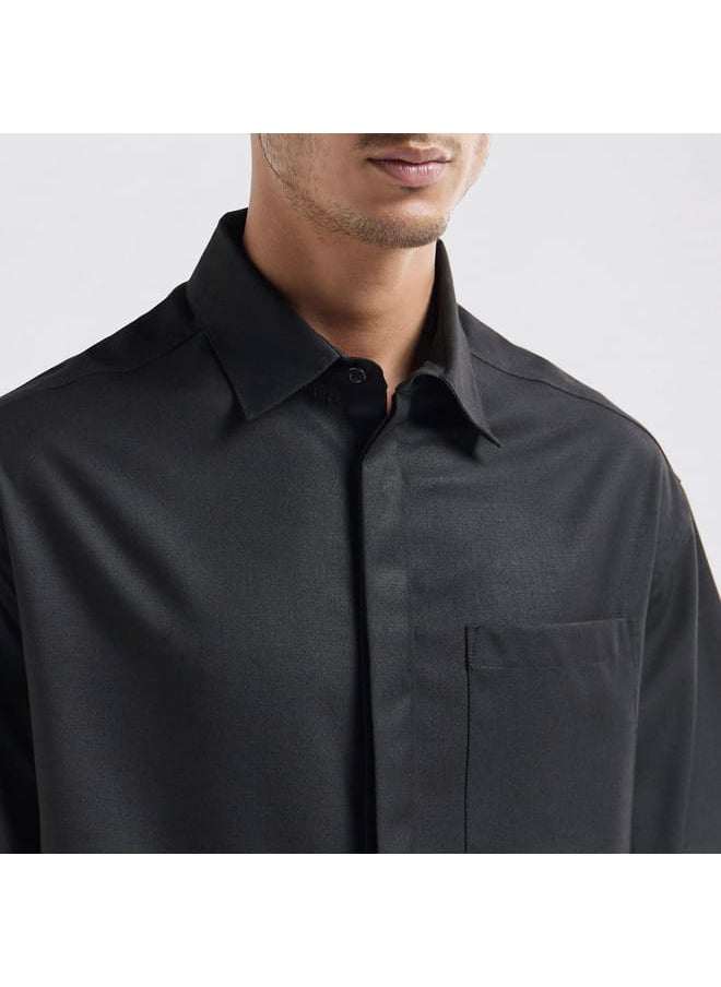 FAV Regular Fit Solid Shirt with Collar and Short Sleeves  - Image 4