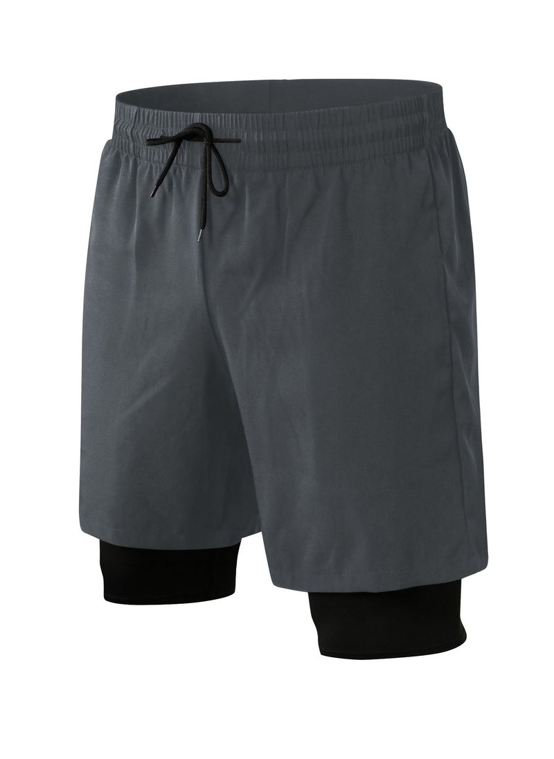 Loquat - Men Quick Dry Breathable Elastic Shorts Grey - Image 1