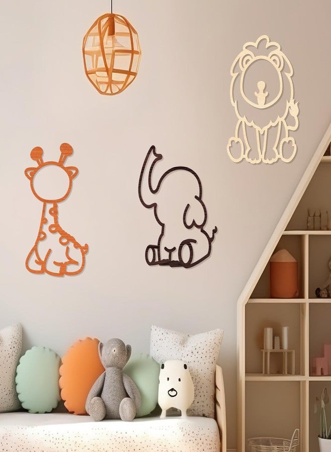 KOYILTD 3 Pcs Woodland Nursery Decorations Jungle Theme Room Decor Wooden Forest Animal Nursery Wall Art Rustic Farmhouse Safari Wall Decor for Home Bedroom Living Room Bathroom (Cute) - Image 2