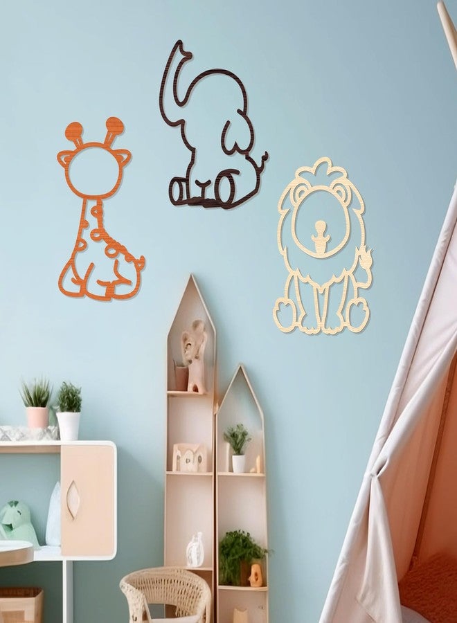 KOYILTD 3 Pcs Woodland Nursery Decorations Jungle Theme Room Decor Wooden Forest Animal Nursery Wall Art Rustic Farmhouse Safari Wall Decor for Home Bedroom Living Room Bathroom (Cute) - Image 5