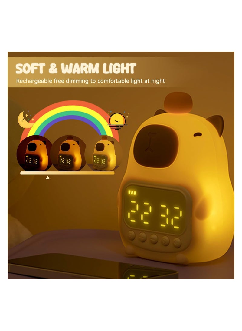 Excefore Capybara Night Light with Digital Clock, Nursery Lamp, Silicone Animal Kids Baby Night Light Rechargeable Tabletop Decoration Lamp, Capybara lamp for Baby, Kids, Teens Sleep Companion - Image 3