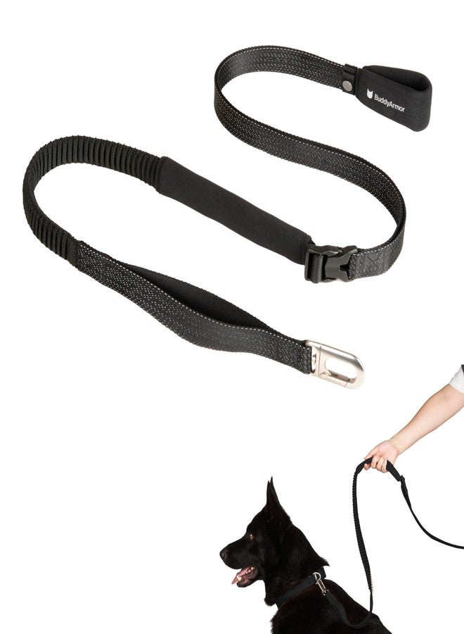 مقود كلاب BuddyArmor بدون استخدام اليدين، قابل للتعديل، متعدد الاستخدامات، يُحمل على الكتف أو الخصر، عاكس للضوء، مريح، مزود بمقابض مبطنة، ماص للصدمات، مناسب للكلاب الصغيرة والمتوسطة والكبيرة (أسود عاكس للغاية، مقاس متوسط) - Image 1