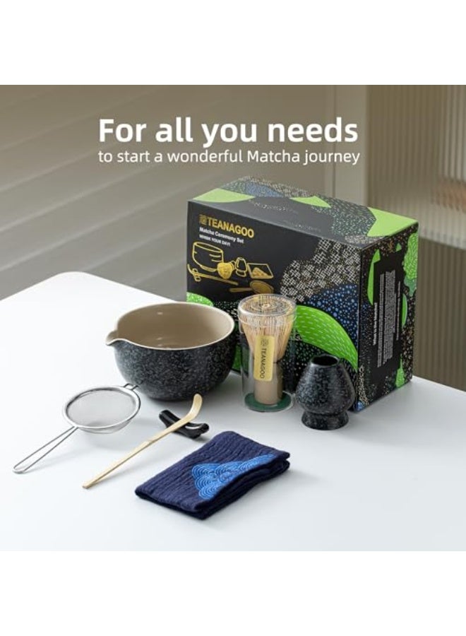 TEANAGOO Matcha Whisk Set Black,7 Pcs Matcha Set,Matcha Kit for Ceremony,Tradition Tea Set for Making Breakfast/Latte,Matcha Whisk Set with Bowl(Chawan)/Whisk and Holder,Gift for Family/Friend - Image 4