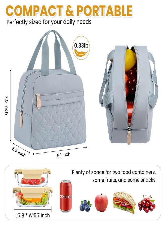 ELONGRIVER Insulated Lunch Bag for Women, Portable Lightweight Lunch Box for Adults, Reusable Small Lunch Tote Cooler Bags with Front Zipper Pocket for Work, Travel and Picnic (Light Blue) - Image 2