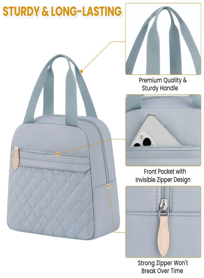 ELONGRIVER Insulated Lunch Bag for Women, Portable Lightweight Lunch Box for Adults, Reusable Small Lunch Tote Cooler Bags with Front Zipper Pocket for Work, Travel and Picnic (Light Blue) - Image 4