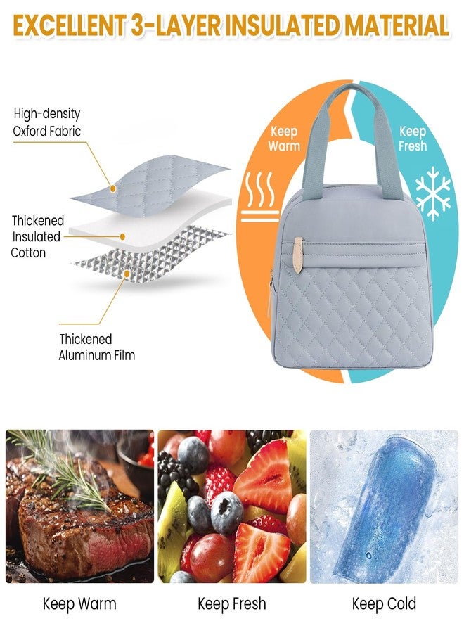 ELONGRIVER Insulated Lunch Bag for Women, Portable Lightweight Lunch Box for Adults, Reusable Small Lunch Tote Cooler Bags with Front Zipper Pocket for Work, Travel and Picnic (Light Blue) - Image 3
