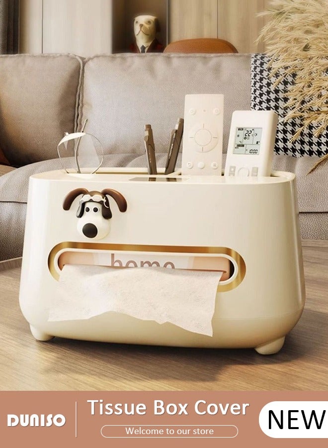 DUNISO Multifunctional Tissue Box Cover, Modern Tissue Box with Stationery Remote Control Box, Table Storage Box Container with Mobile Phone Holder, Facial Tissue Holder for Bathroom, Countertop, Kitchen, Bedroom Dresser and Office Room - Image 1