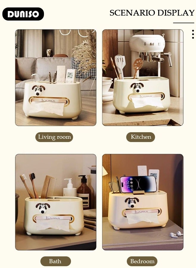 DUNISO Multifunctional Tissue Box Cover, Modern Tissue Box with Stationery Remote Control Box, Table Storage Box Container with Mobile Phone Holder, Facial Tissue Holder for Bathroom, Countertop, Kitchen, Bedroom Dresser and Office Room - Image 3