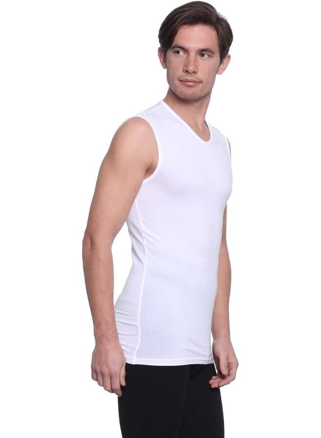 Dice V-Neck Solid Muscle Tee Undershirt for mens , White - Image 1