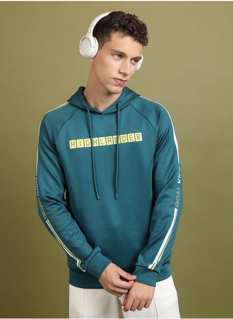 Printed Raglan Sleeves Hoodie with Drawstring by Styli