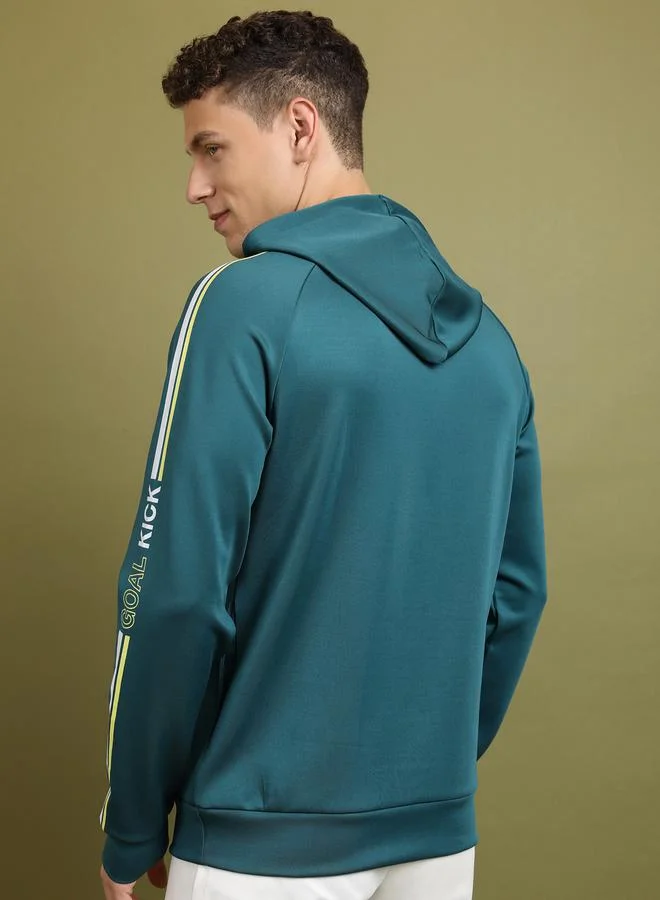 HIGHLANDER Printed Raglan Sleeves Hoodie with Drawstring by Styli