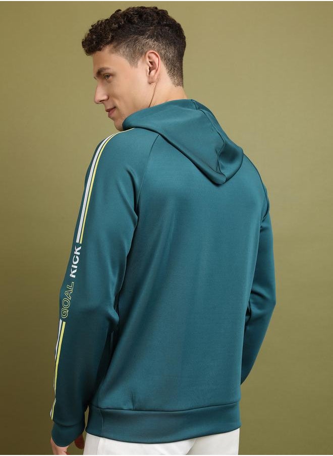 Printed Raglan Sleeves Hoodie with Drawstring by Styli