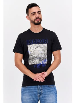 Men Crew Neck Short Sleeve Graphic Printed T-Shirt, Black