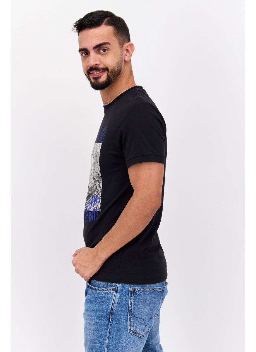 Pepe Jeans - Men Crew Neck Short Sleeve Graphic Printed T-Shirt, Black - Image 1