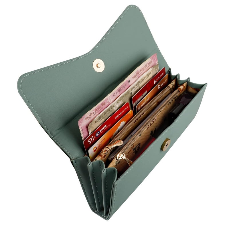 ALSU Women's Hand Wallet Purse Clutch | Phone Pocket| 4 Card Slots| Coin Pockets| Smooth Material (Light Green) - Image 5