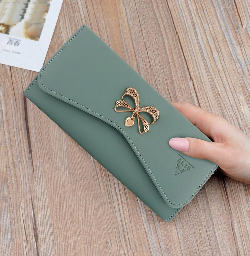 ALSU Women's Hand Wallet Purse Clutch | Phone Pocket| 4 Card Slots| Coin Pockets| Smooth Material (Light Green) - Image 2