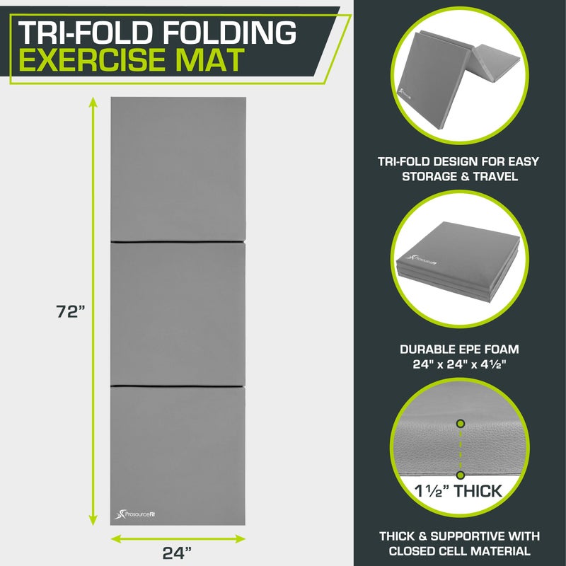 ProsourceFit Tri-Fold Folding Thick Exercise Mat 6â€™x2â€™ with Carrying Handles for MMA, Gymnastics Core Workouts, Grey - Image 2