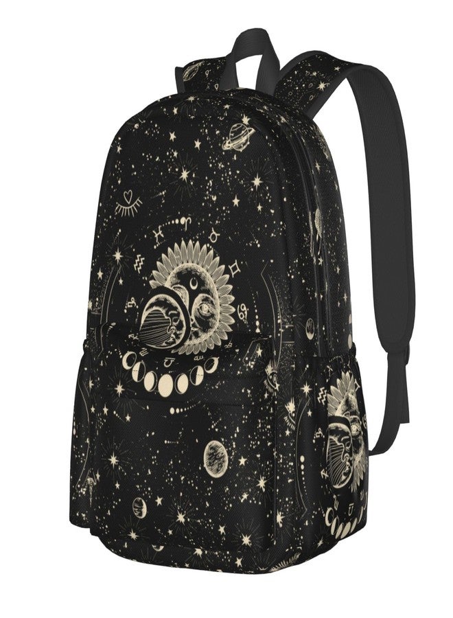 Droerfes Tie Dye Backpack School Bag Lightweight Bookbag Laptop Travel Daypack For Kids Girls Boys Teens, Moon and Sun, One Size, Cartoon - Image 2