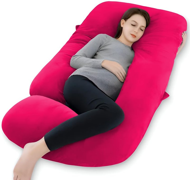 DADDY COOL وسادة الحمل على شكل J من دادي كول لدعم النوم || للحوامل والرضع | دعم الظهر والبطن والوركين والعمود الفقري والرقبة والمعدة والرأس بغطاء خارجي من المخمل مع سحاب (وردي راني) - Image 1