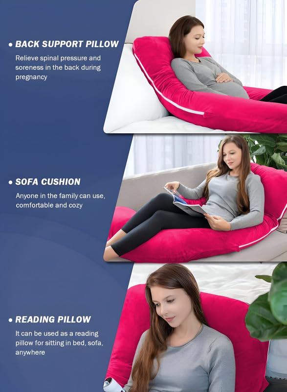 DADDY COOL وسادة الحمل على شكل J من دادي كول لدعم النوم || للحوامل والرضع | دعم الظهر والبطن والوركين والعمود الفقري والرقبة والمعدة والرأس بغطاء خارجي من المخمل مع سحاب (وردي راني) - Image 4