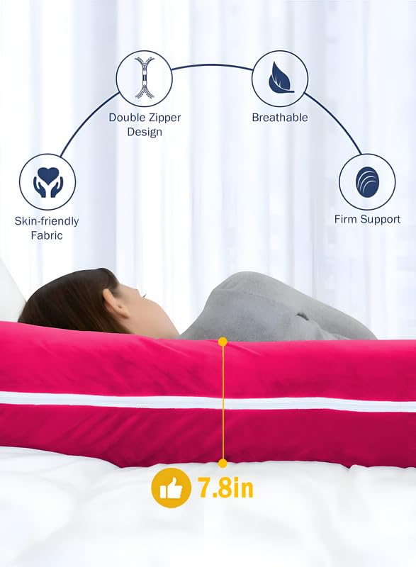 DADDY COOL وسادة الحمل على شكل J من دادي كول لدعم النوم || للحوامل والرضع | دعم الظهر والبطن والوركين والعمود الفقري والرقبة والمعدة والرأس بغطاء خارجي من المخمل مع سحاب (وردي راني) - Image 5