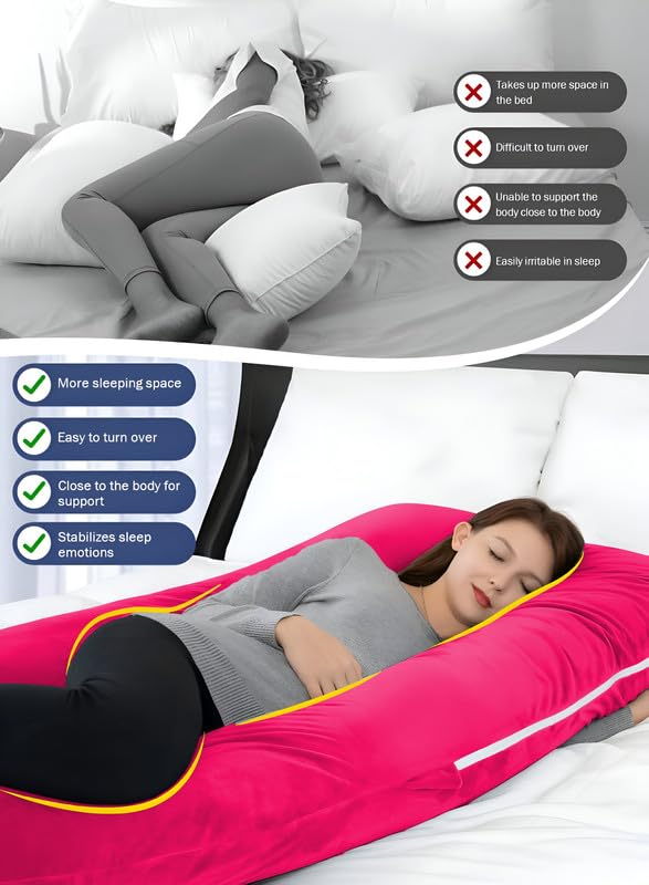 DADDY COOL وسادة الحمل على شكل J من دادي كول لدعم النوم || للحوامل والرضع | دعم الظهر والبطن والوركين والعمود الفقري والرقبة والمعدة والرأس بغطاء خارجي من المخمل مع سحاب (وردي راني) - Image 3