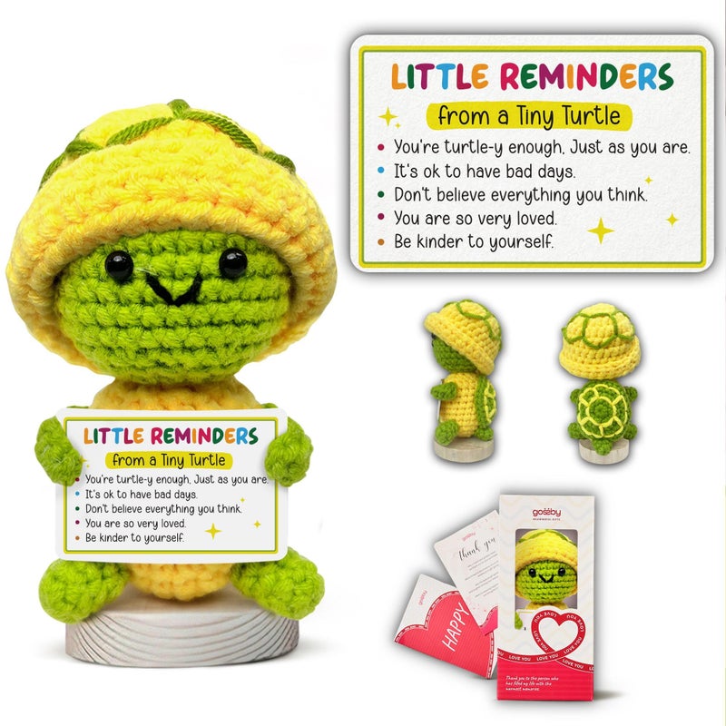 Gossby Handmade Positive Turtle Crochet - Inspirational Gift for Women - Little Reminders from Tiny Turtle - Christmas, Birthday, Emotional Positive Gift for Coworker, Sister, Friend, Teacher - Image 1
