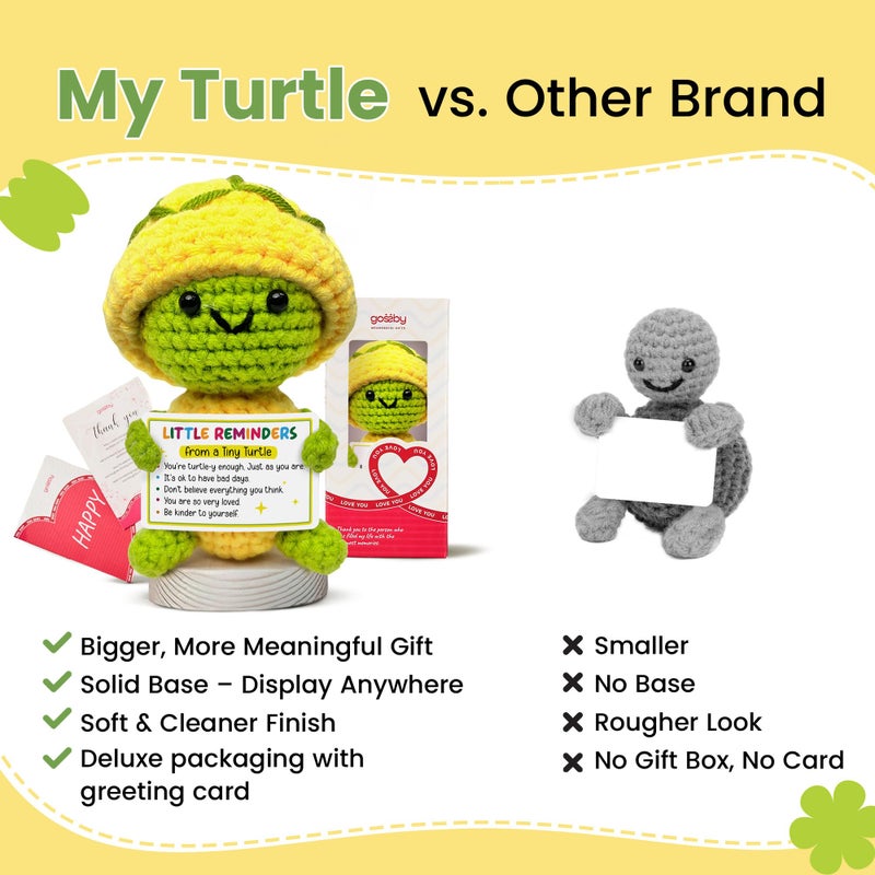 Gossby Handmade Positive Turtle Crochet - Inspirational Gift for Women - Little Reminders from Tiny Turtle - Christmas, Birthday, Emotional Positive Gift for Coworker, Sister, Friend, Teacher - Image 2