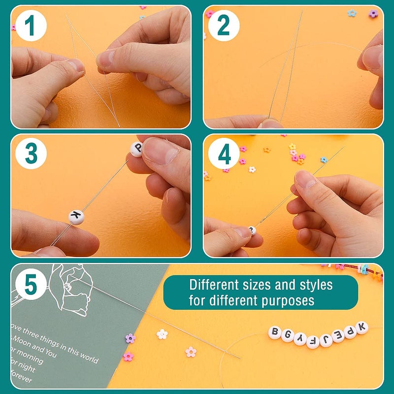 UOOU 28 Pcs Beading Needles Set Include 20 Pcs Long Straight Beading Thread Needles + 8 Pcs Big Eye Beading Needles, Embroidery Needles with Needle Bottle, Thimble, Needle Threaders for Jewelry Making - Image 3