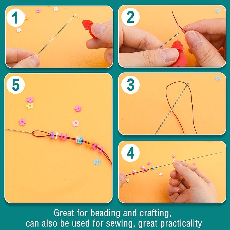 UOOU 28 Pcs Beading Needles Set Include 20 Pcs Long Straight Beading Thread Needles + 8 Pcs Big Eye Beading Needles, Embroidery Needles with Needle Bottle, Thimble, Needle Threaders for Jewelry Making - Image 4