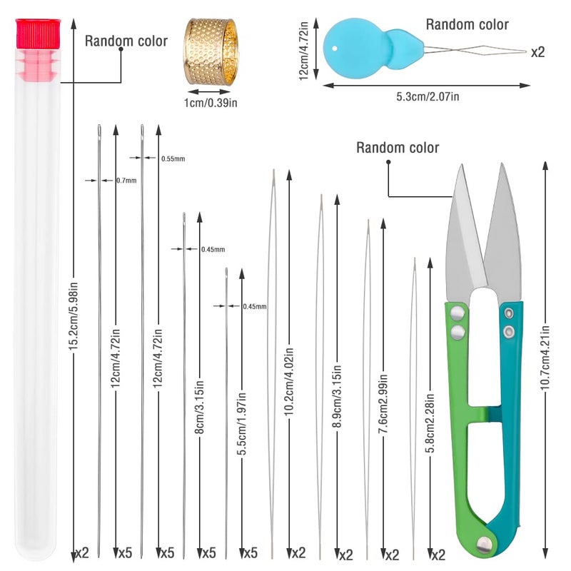 UOOU 28 Pcs Beading Needles Set Include 20 Pcs Long Straight Beading Thread Needles + 8 Pcs Big Eye Beading Needles, Embroidery Needles with Needle Bottle, Thimble, Needle Threaders for Jewelry Making - Image 2