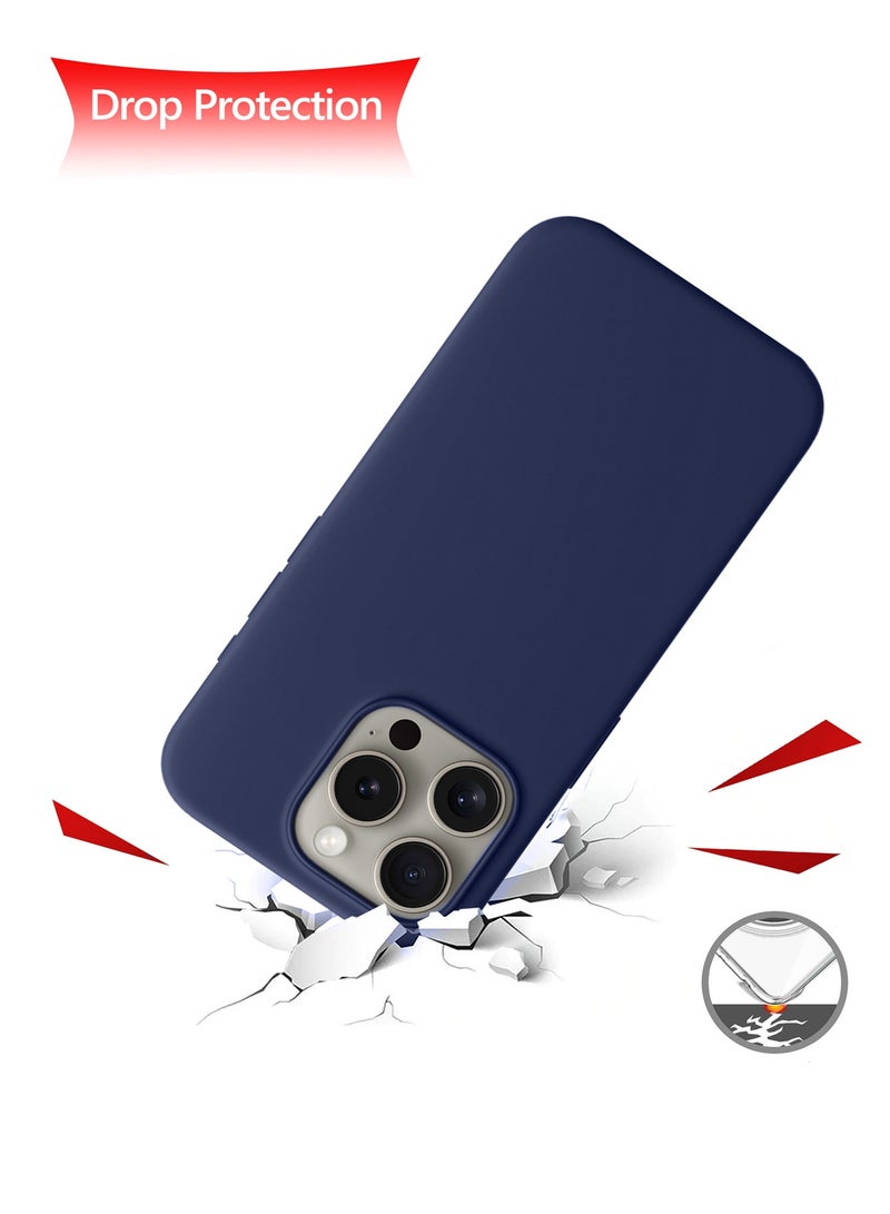 دبليو تيك غطاء حماية من السيليكون السائل الناعم لهاتف أبل آيفون 15 برو 2023 أزرق داكن - Image 2