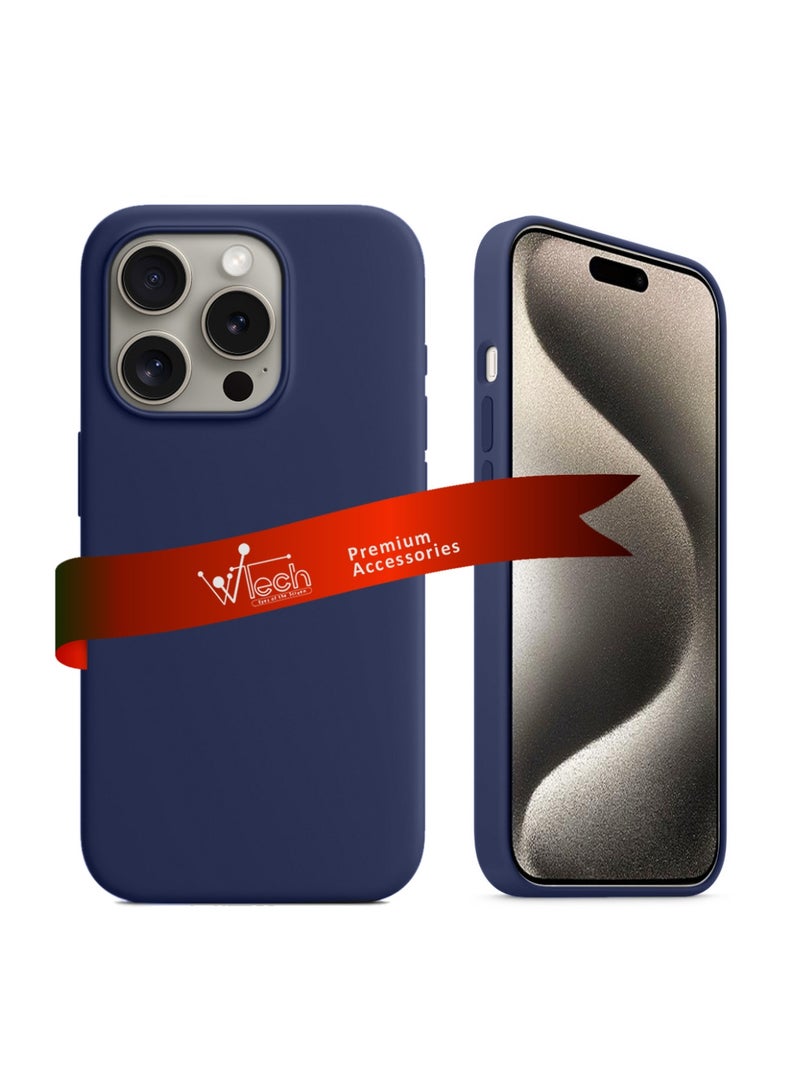 دبليو تيك غطاء حماية من السيليكون السائل الناعم لهاتف أبل آيفون 15 برو 2023 أزرق داكن - Image 1