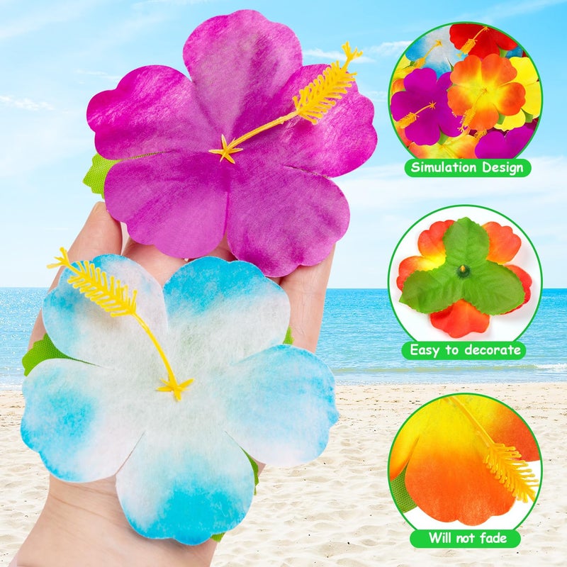 KVCSYAW 120 Pcs Artificial Hibiscus Flowers, 6 Colors Tropical Hawaiian Fake Luau Fake Hibiscus Flowers Decoration for DIY Crafts, Summer Party Favors Supplies, Cake Tables Centerpieces - Image 3