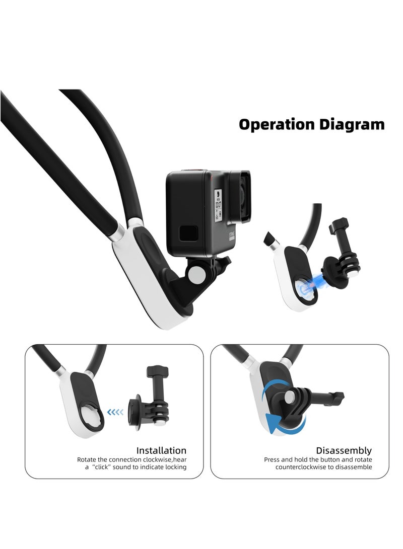SYOSI Neck Mount Necklace Holder, POV Selfie Mount with Phone Clip Vertical Mount Kit, Necklace Holder for Gopro Insta360 DJI Action Camera - Image 2