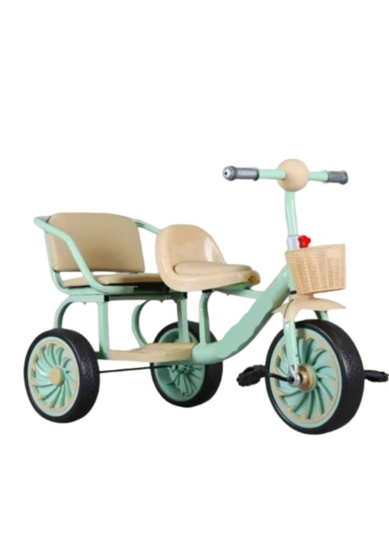 Generic Children's bicycle with a seat. A three-wheeled children's bicycle with a seat and a front basket. The bicycle is a combination bicycle 