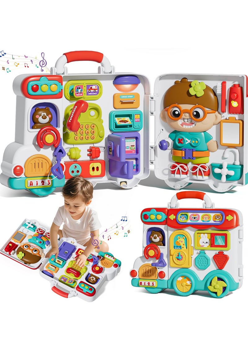 XiuWoo 54-in-1 English Musical Busy Board Montessori Toys, Early Educational Montessori Toy for 1-3 Year Old Boys, Bilingual Learning Toy Gifts - Image 1