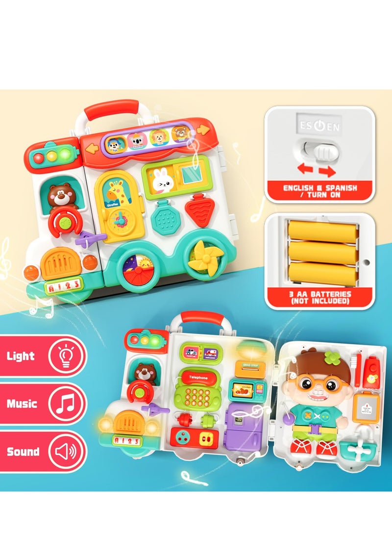 XiuWoo 54-in-1 English Musical Busy Board Montessori Toys, Early Educational Montessori Toy for 1-3 Year Old Boys, Bilingual Learning Toy Gifts - Image 2