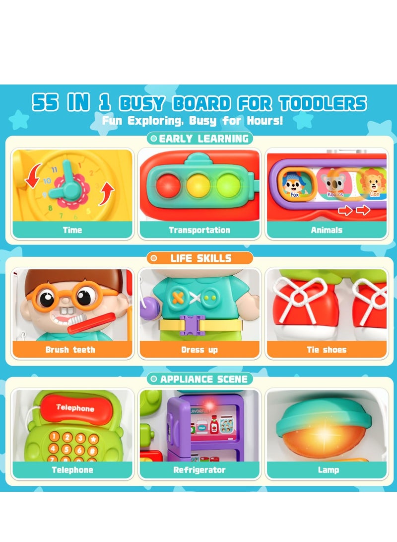 XiuWoo 54-in-1 English Musical Busy Board Montessori Toys, Early Educational Montessori Toy for 1-3 Year Old Boys, Bilingual Learning Toy Gifts - Image 4