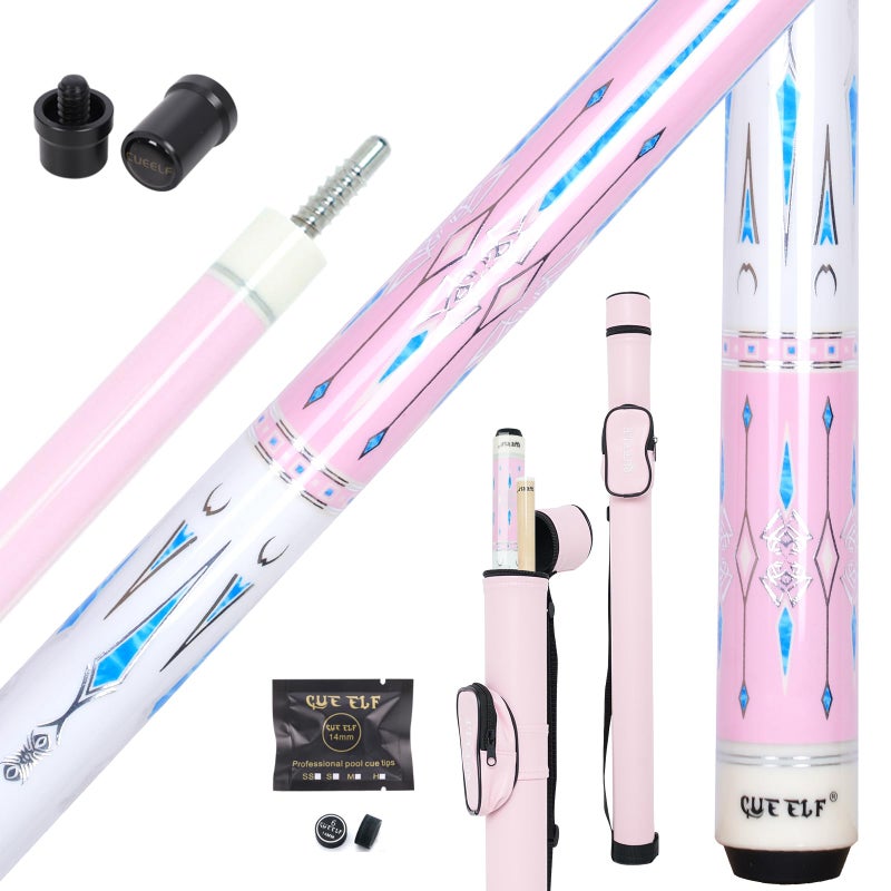 CUEELF Pink Pool Cue Stick 58inches Canadian Maple Billiard Cue Sticks Professional Pool Stick Gifts for Women and Ladies (Pink+Blue, 20 oz) - Image 1