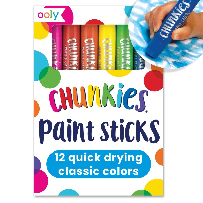 Ooly Chunkies 12 Mess Free Paint Sticks For Kids, Tempera Paint Sticks Kid Safe Colors, No Mess Quick Drying Art Supplies for Toddlers and Kids - Image 1