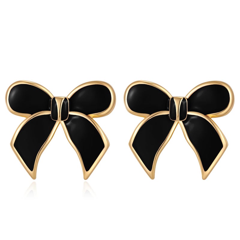 YUJIE Black Bow Earrings for Women 18K Gold Plated Bowtie Studs Trendy Elegant Statement Earring Cute Jewelry Gift for Valentine Birthday - Image 1