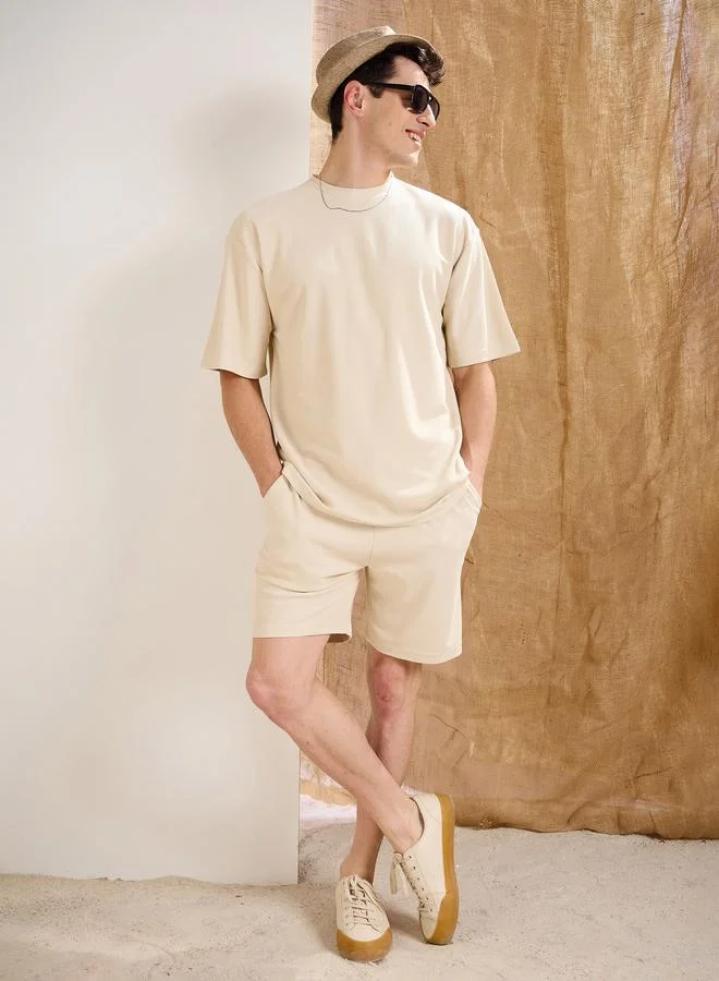 SASSAFRAS Sassafras Men Beige Waffle Textured Straight Fit Shorts