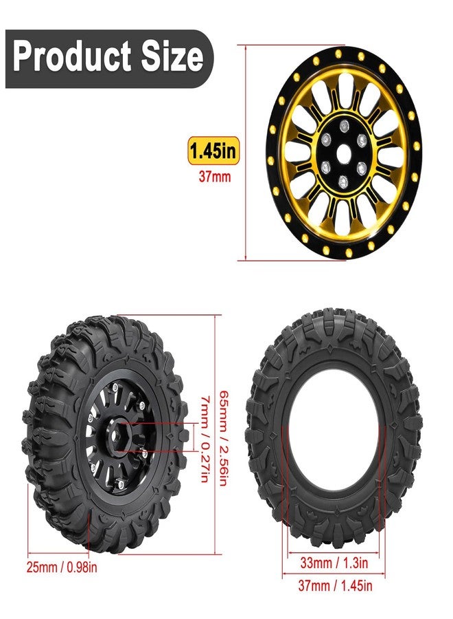مجموعة إطارات عجلات Beadlock مقاس 1.3 بوصة مكونة من 4 قطع، عجلات وإطارات ألومنيوم مقاس 1.3 بوصة لسيارات الزحف التي تعمل بالتحكم عن بعد بمقياس 1/18 TRX4M و 1/24 SCX24 FCX24 (إطارات B + محور عجلة ذهبي) - Image 3
