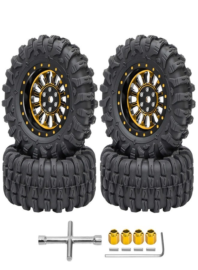 مجموعة إطارات عجلات Beadlock مقاس 1.3 بوصة مكونة من 4 قطع، عجلات وإطارات ألومنيوم مقاس 1.3 بوصة لسيارات الزحف التي تعمل بالتحكم عن بعد بمقياس 1/18 TRX4M و 1/24 SCX24 FCX24 (إطارات B + محور عجلة ذهبي) - Image 1