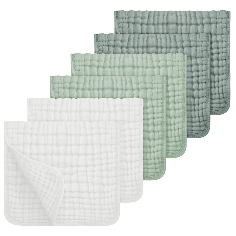 Looxii Muslin Burp Cloths 100% Cotton Muslin Cloths Large 20''x10'' Extra Soft and Absorbent 6 Pack Baby Burping Cloth for Boys and Girls White+Green - Image 1